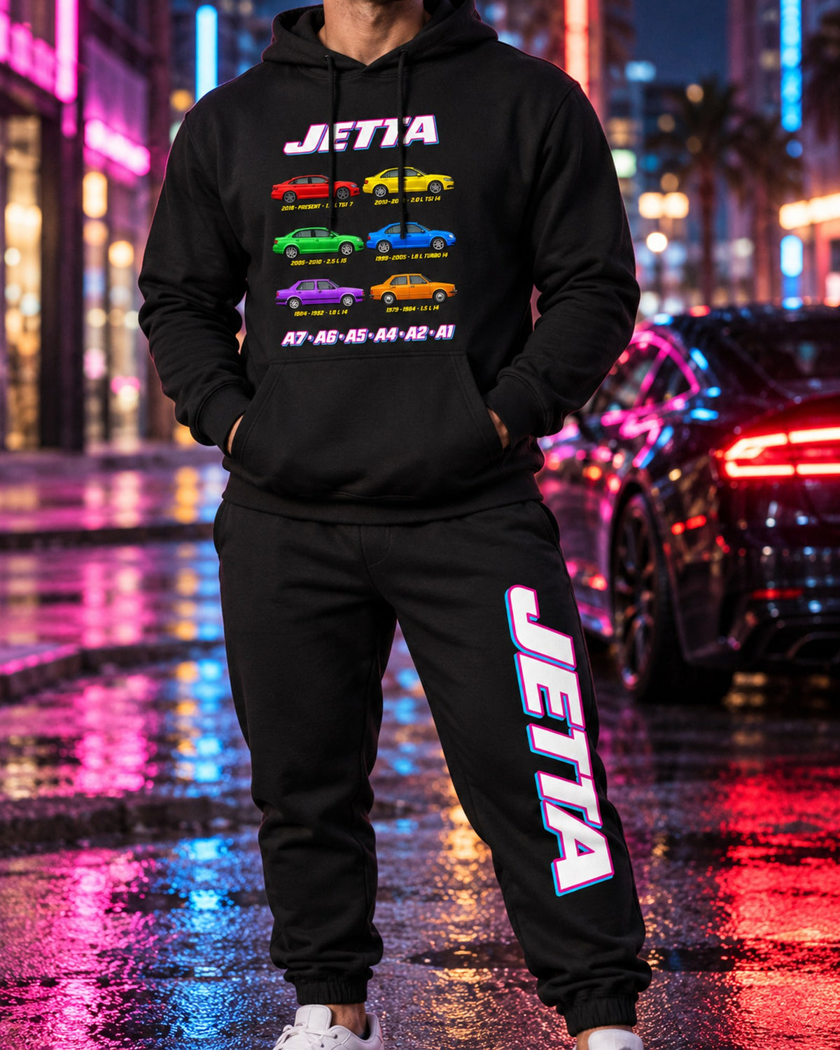 VW Jetta Evolution Hoodie + Jogger Set Black worn hero
