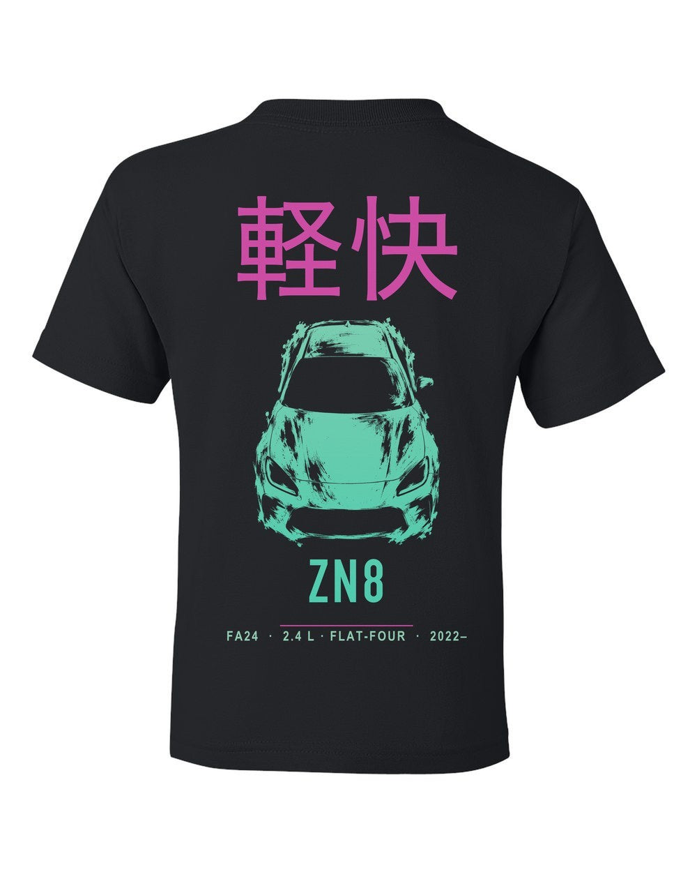 ZN8 full-back artwork black kids tee back view with the design