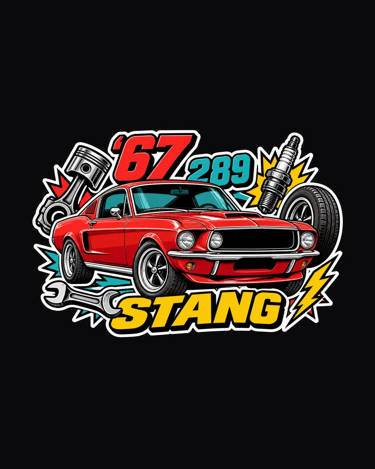 1967 Ford Mustang Fastback 289 Sticker Bomb Shirt, Car Guy Tee design only