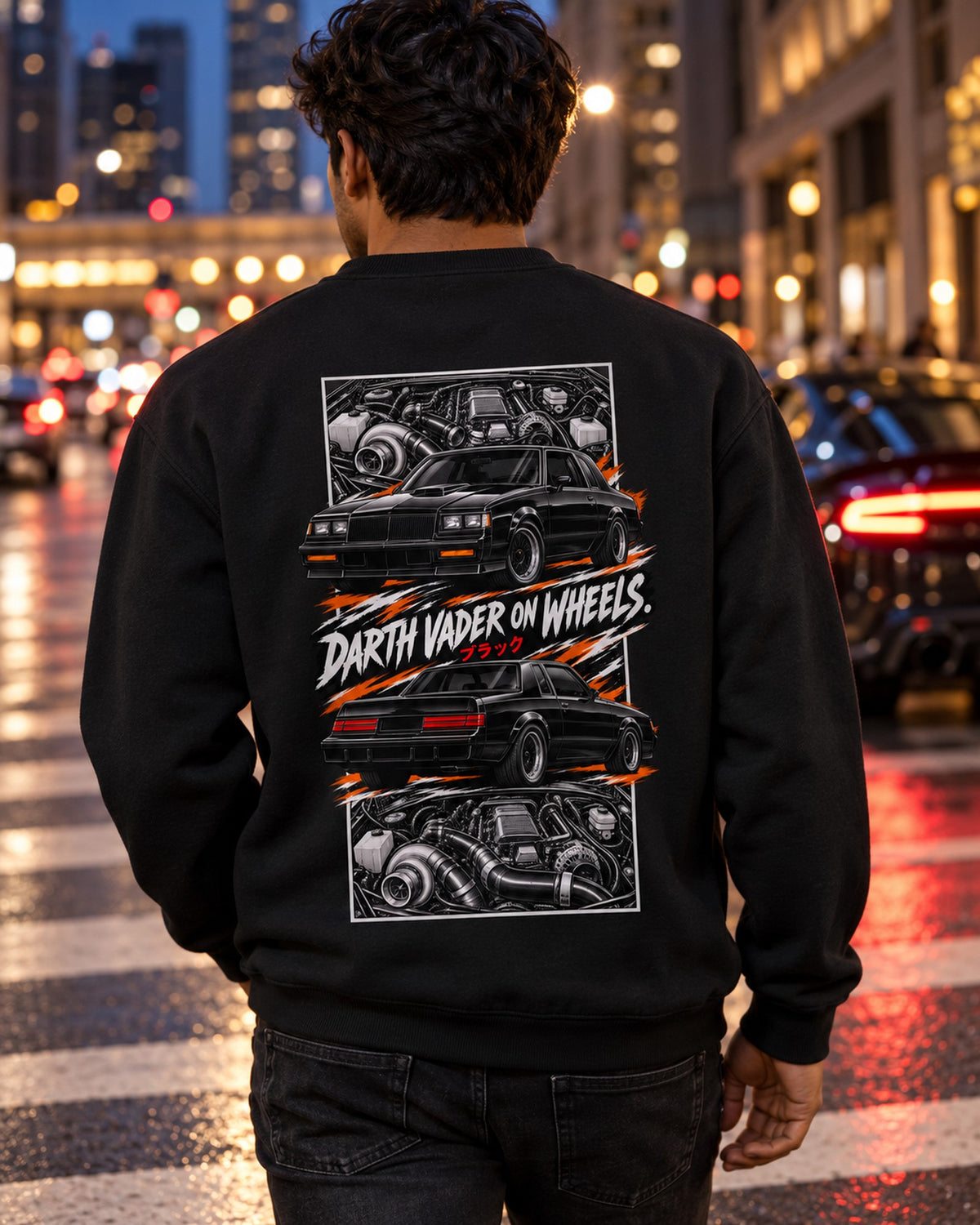 Buick Grand National Torn Poster Full-Back Graphic Tee Crewneck Black worn hero