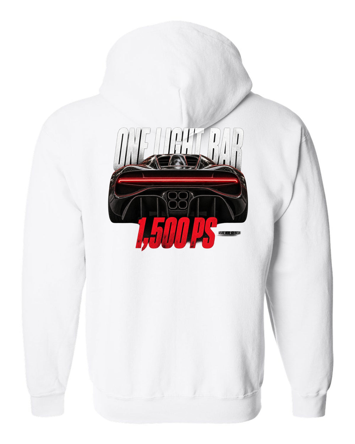 Bugatti Chiron 2016 light bar taillight macro white zip hoodie back view with the design