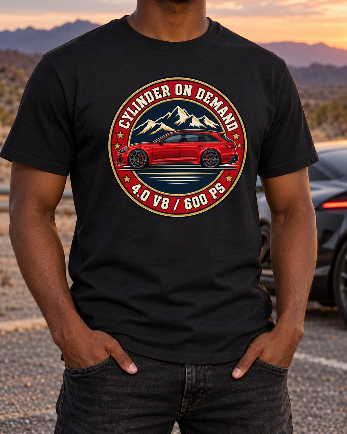 Audi RS6 Avant C8 Varsity Crest Shirt, 4.0 V8 600 PS T-Shirt Black worn hero