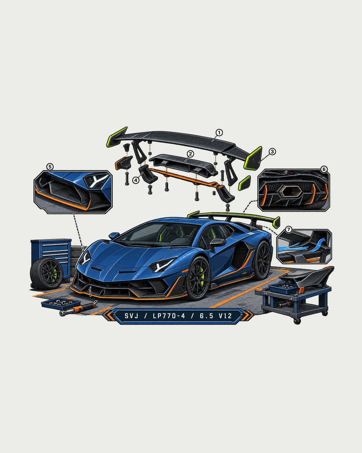 Aventador SVJ LP770-4 Exploded View Tee, Active Aero Shirt design only