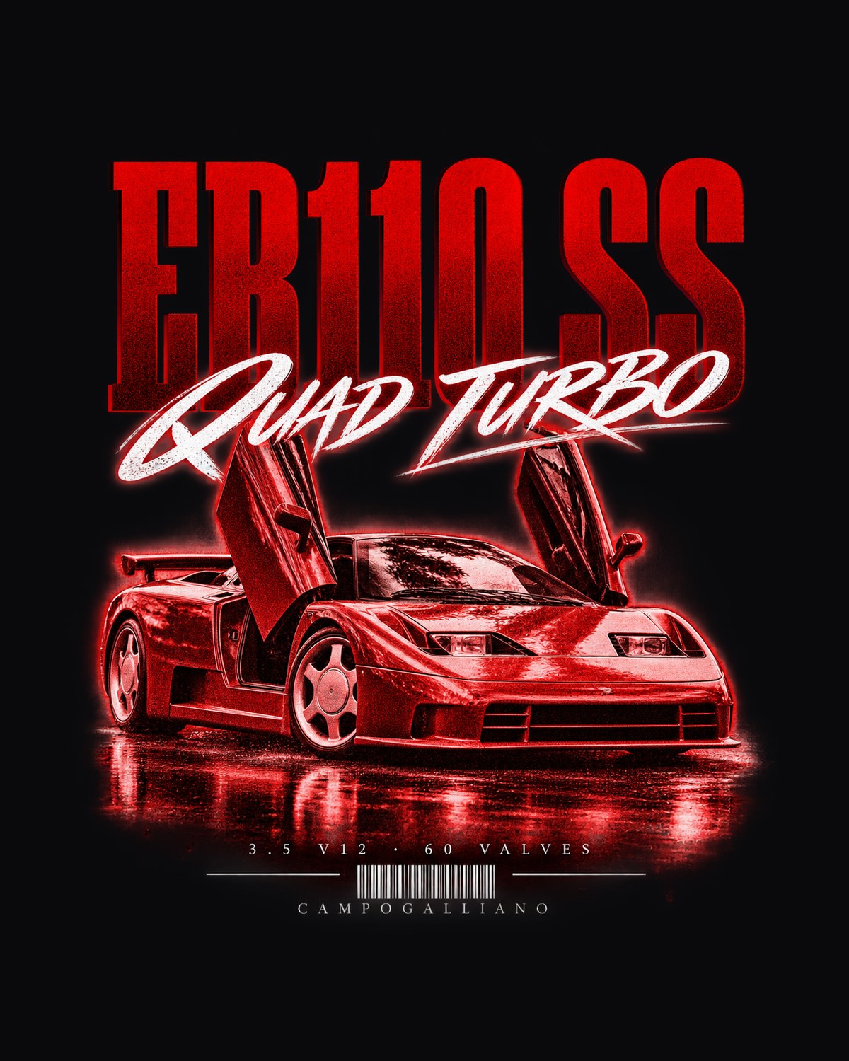 Bugatti EB110 SS 1992 Quad Turbo V12 Street Poster Shirt design only