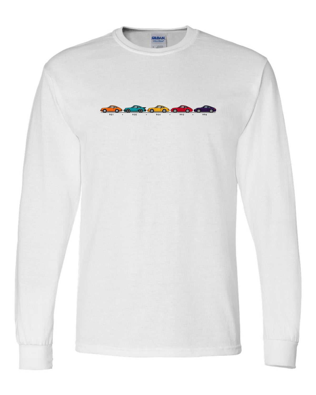 Retro Japanese showa advert style illustration of a 1955 Porsche 356 A Speedster white long sleeve front view with the design