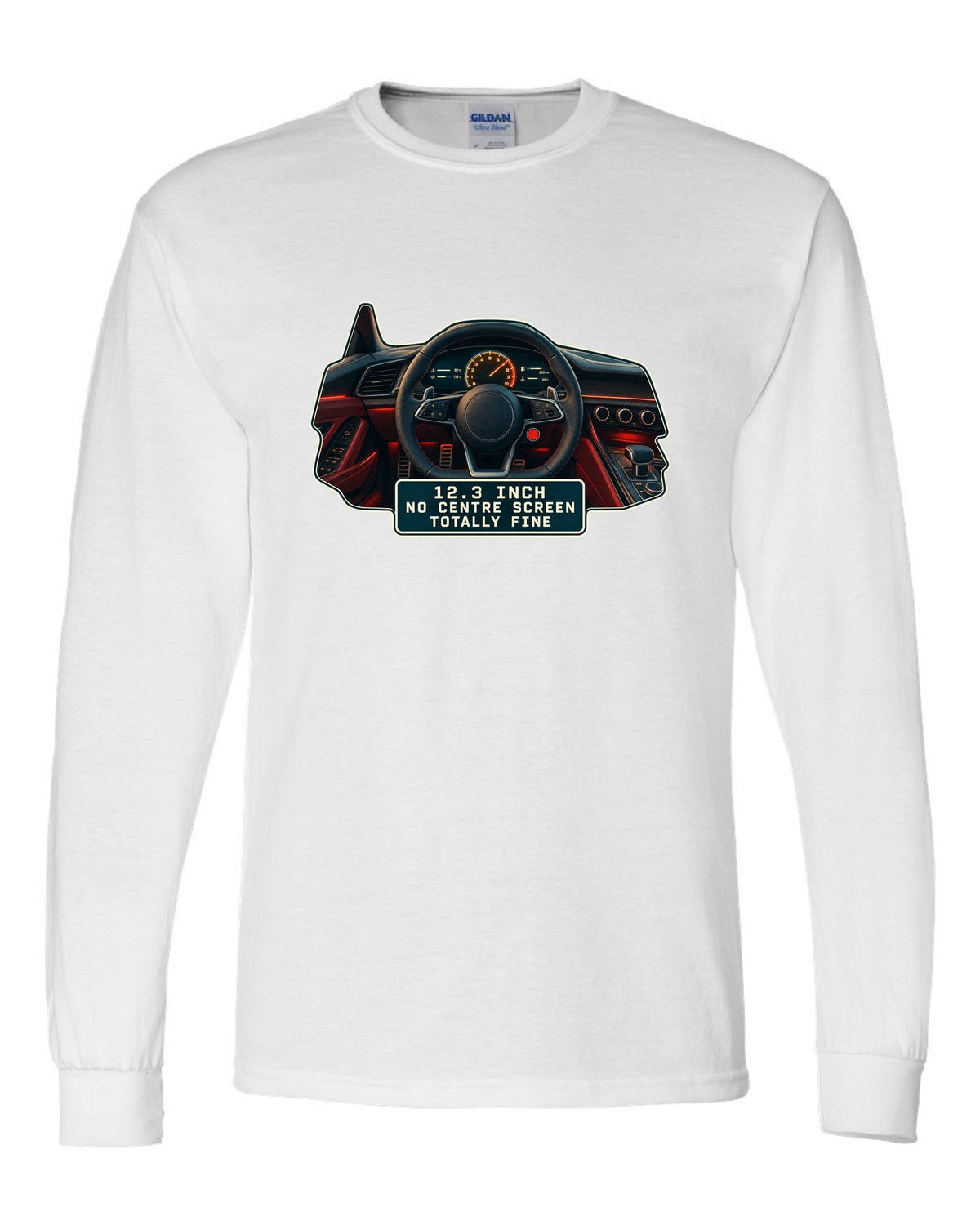 Audi R8 V10 Type 4S virtual cockpit digital gauge print design white long sleeve front view with the design