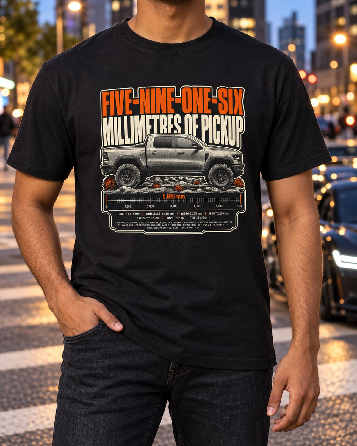 Ram 1500 TRX Halftone Shirt, 5916 mm Pickup Graphic Tee T-Shirt Black worn hero