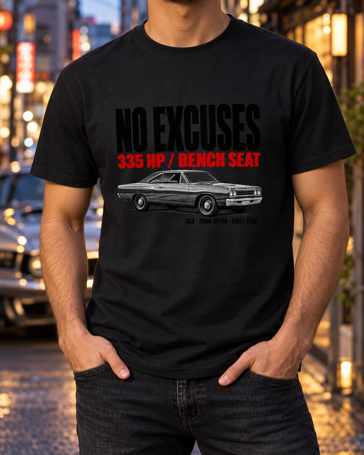 1968 Plymouth Road Runner B-body Halftone Bench Seat Tee T-Shirt Black worn hero