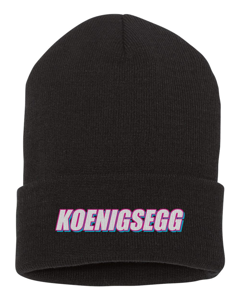 Koenigsegg black beanie front view with car name
