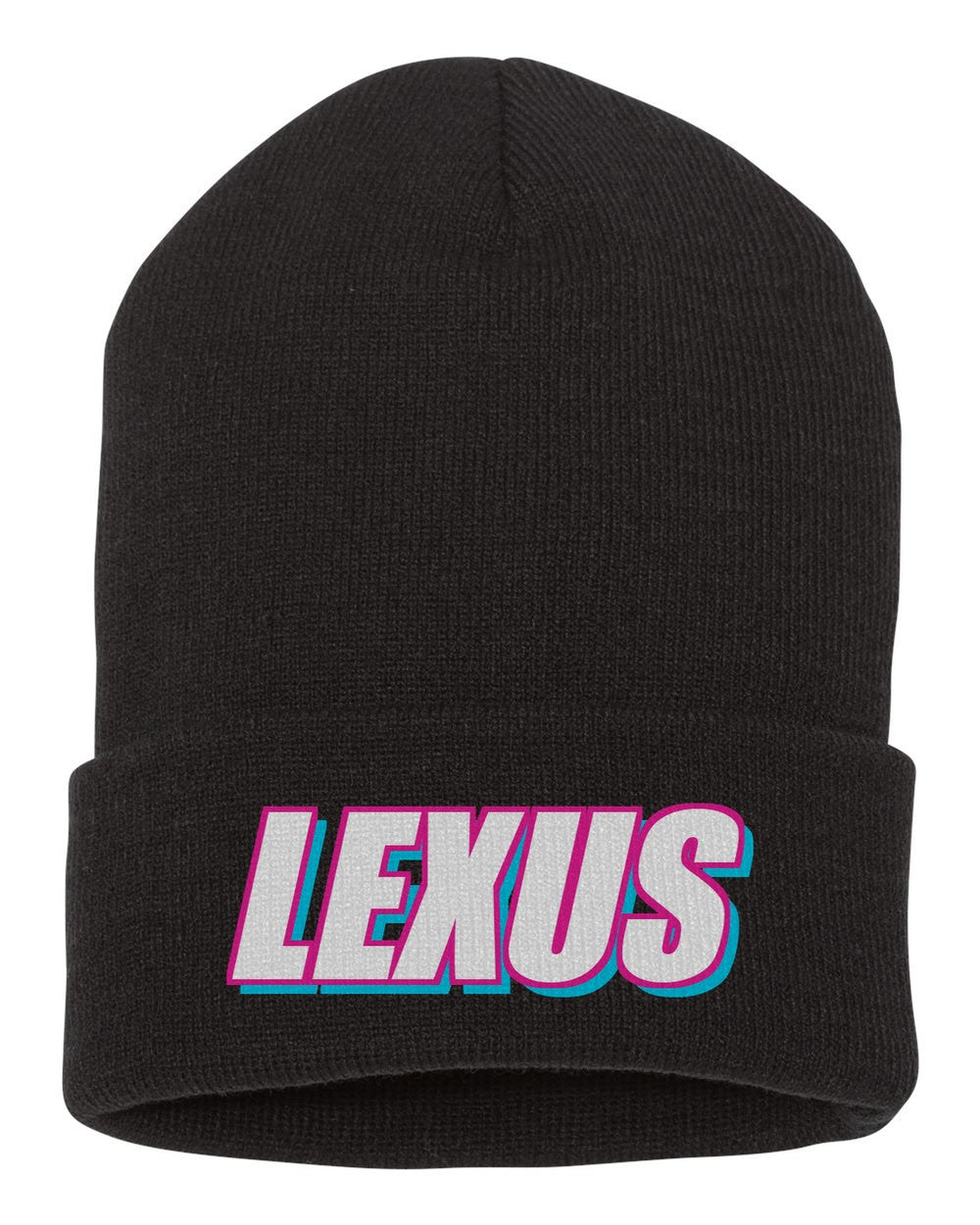 Lexus black beanie front view with car name