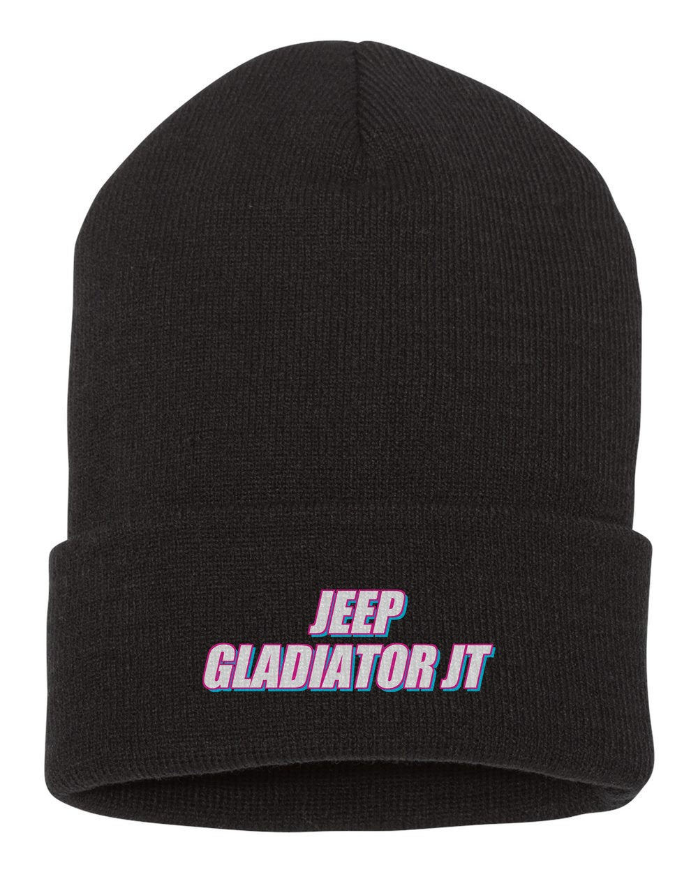 Jeep Gladiator Jt black beanie front view with car name