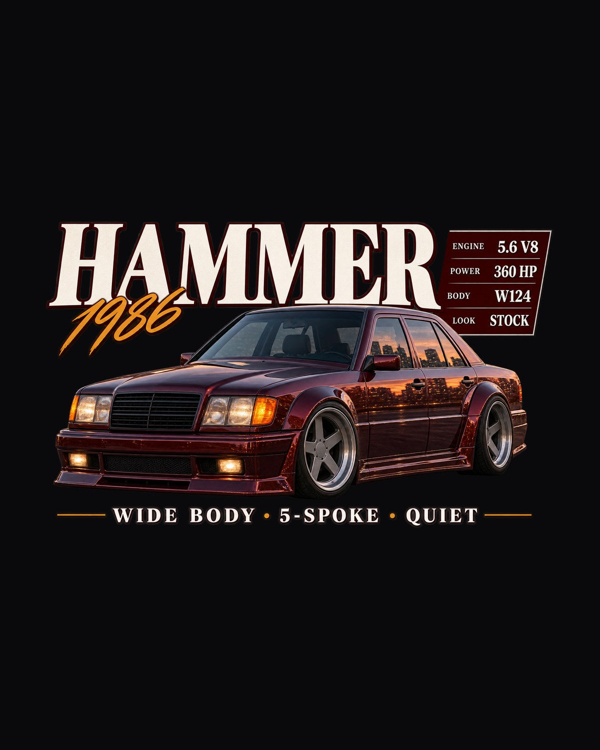 Mercedes W124 300E 5.6 Hammer Archive Panel Shirt, V8 Sleeper design only