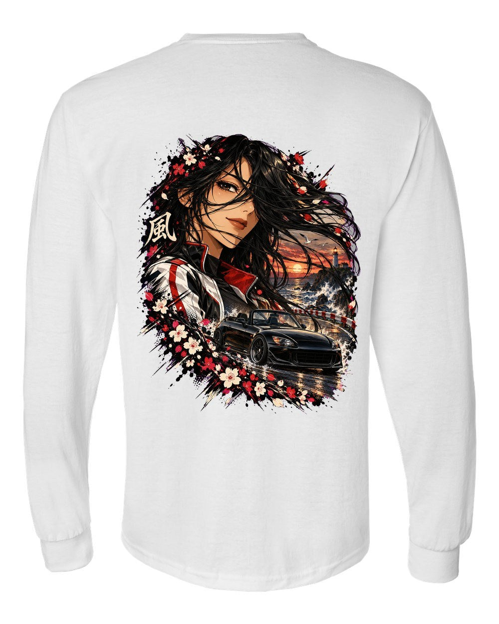 Honda S2000 Anime Girl Long Sleeve White back