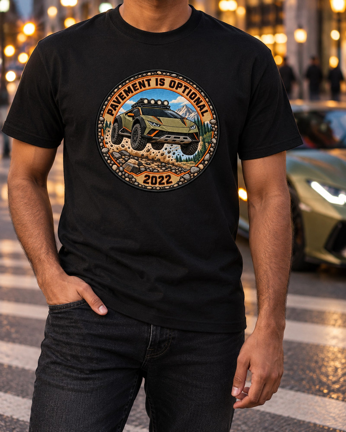 Huracan Sterrato LP610-4 Round Crest Shirt, Pavement Optional T-Shirt Black worn hero