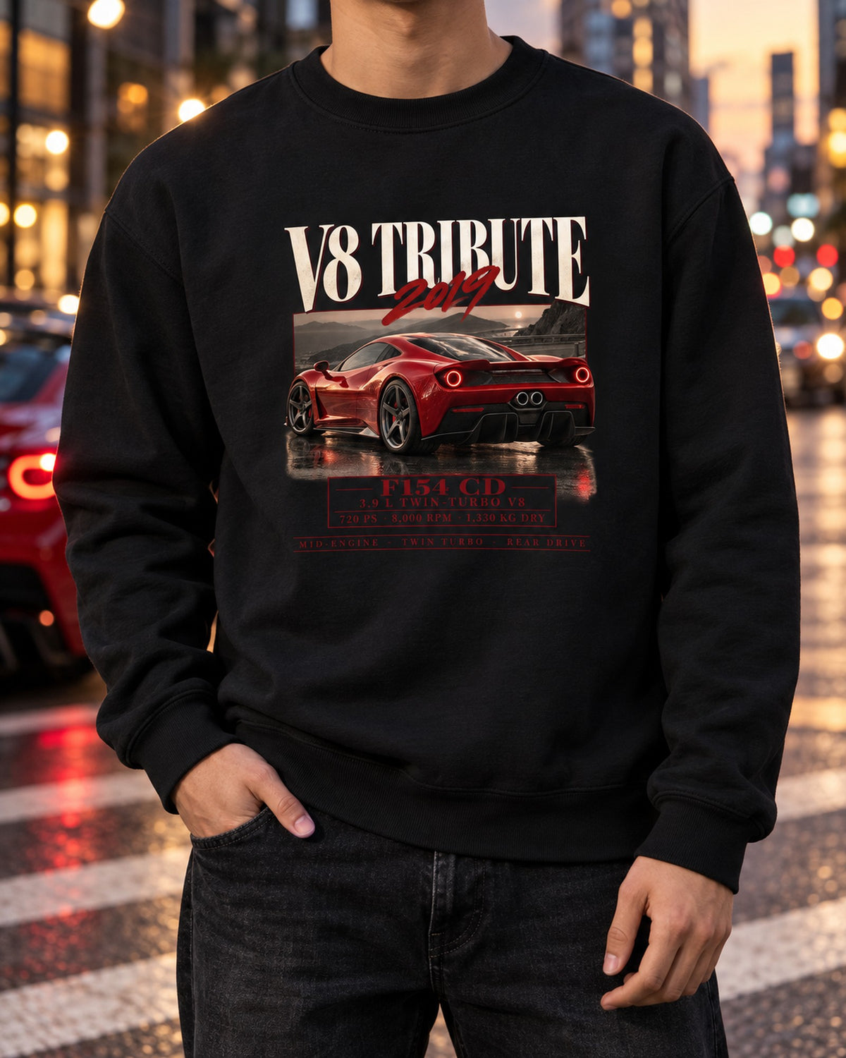 Ferrari F8 Tributo F154 CG Blade Tail Archive Panel Tee Crewneck Black worn hero