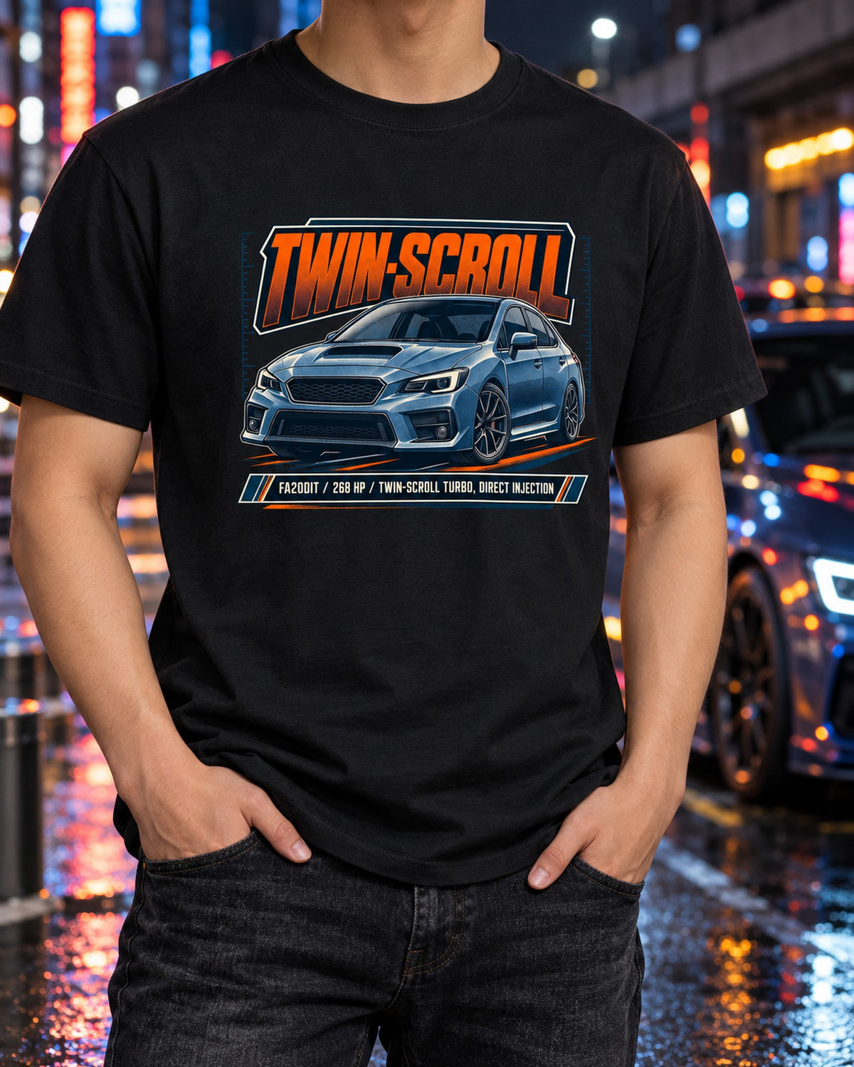 Subaru WRX VA FA20DIT Halftone Statement Tee, 268 HP T-Shirt Black worn hero