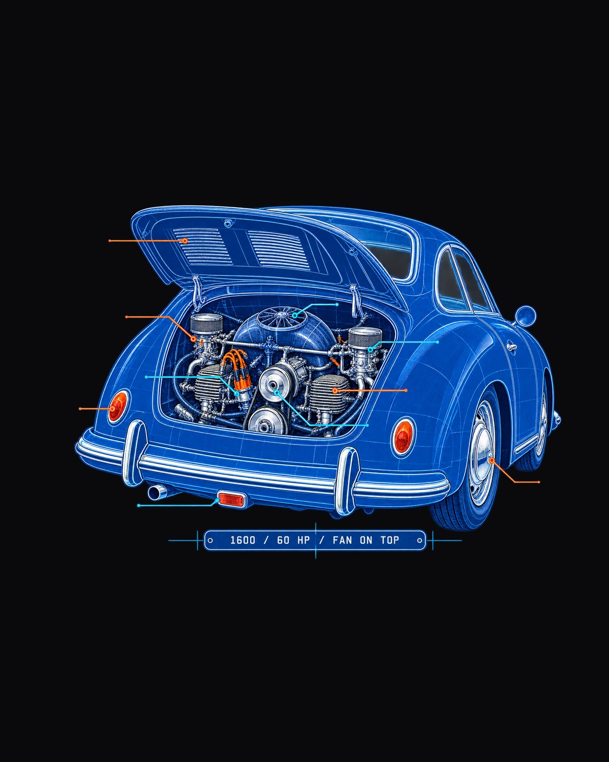 Night Garage Porsche 911 SC Targa Linocut Shirt, 180 PS design only