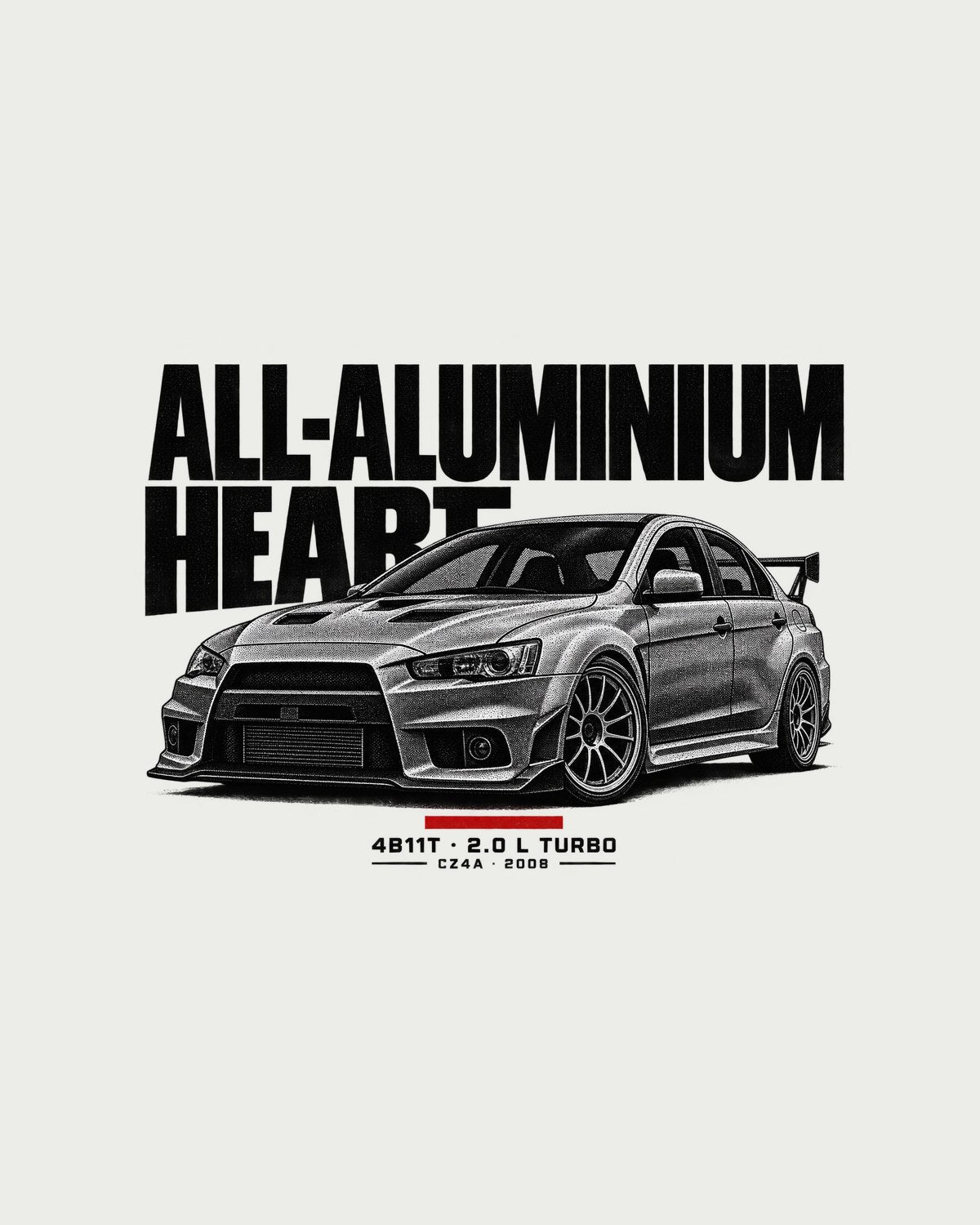 Lancer Evolution X CZ4A Halftone Tee, All-Aluminium 4B11T Heart design only