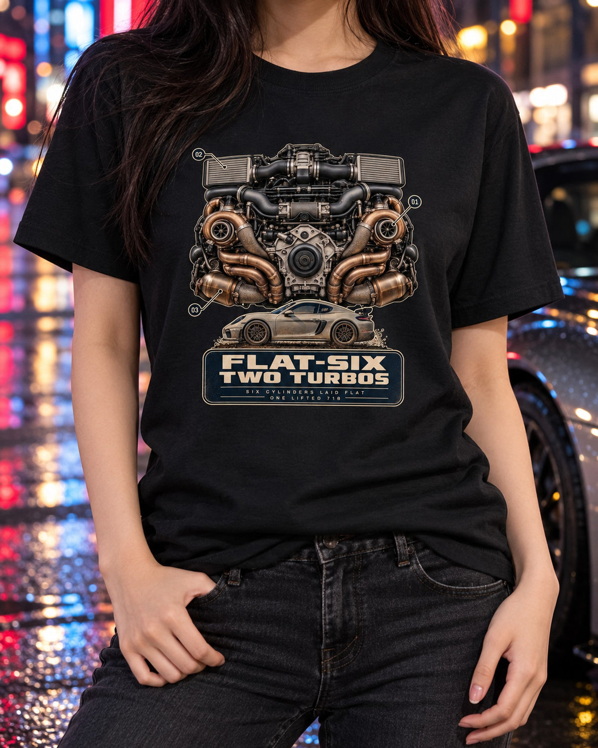Porsche 911 Dakar Flat-Six Engine Hero Tee, 992 Car Gift T-Shirt Black worn hero