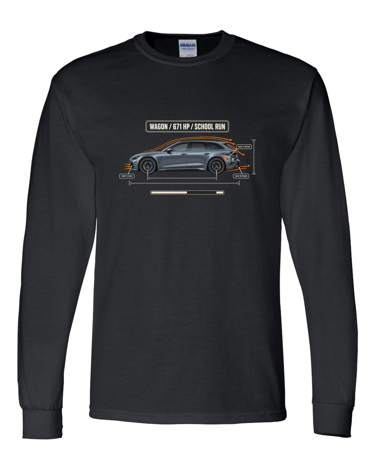 Mercedes-AMG C63 S E Performance S206 estate aero callout diagram black long sleeve front view with the design