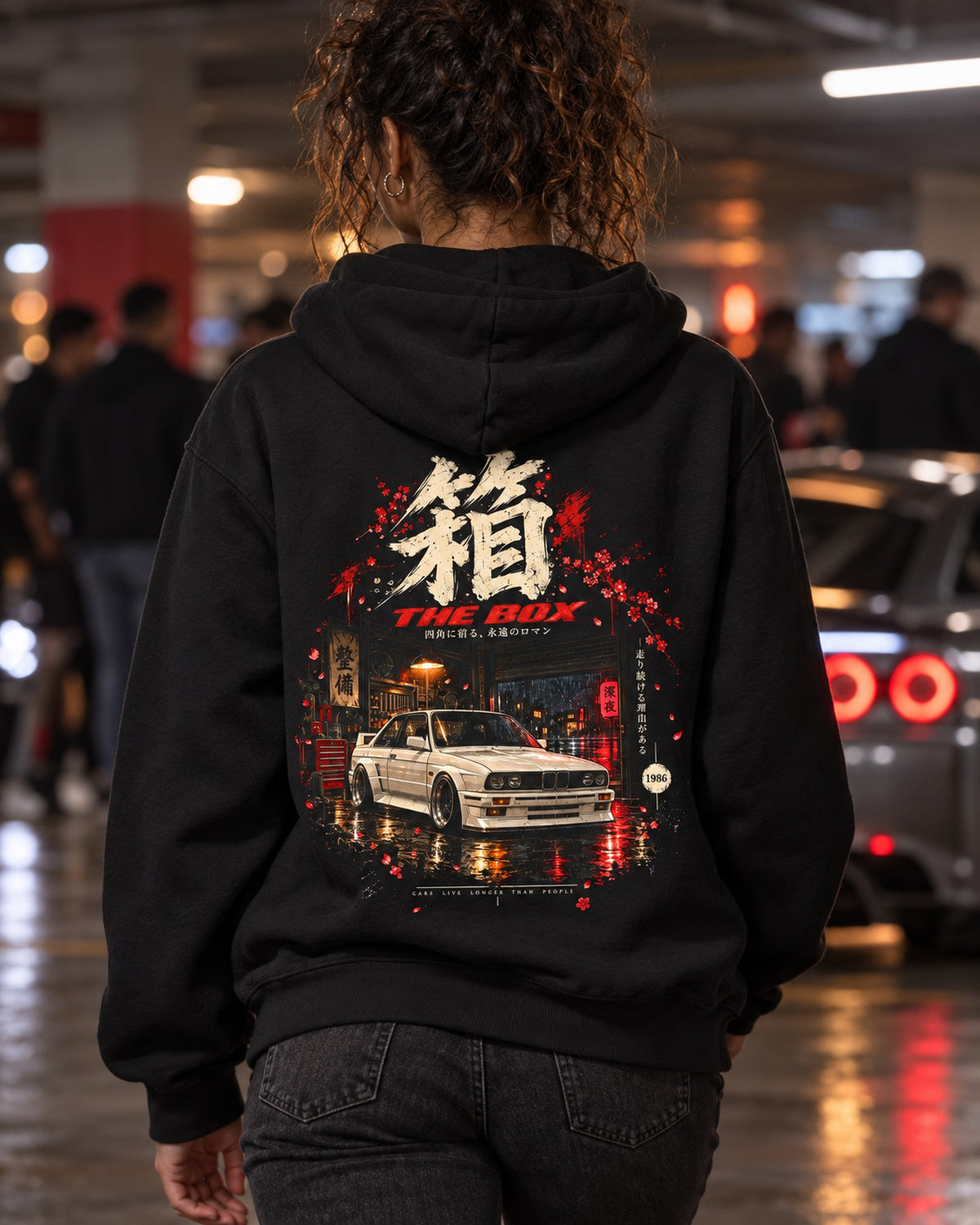 BMW M3 E30 The Box Shirt, Hoodie & More Pull Over Hoodie Black worn hero