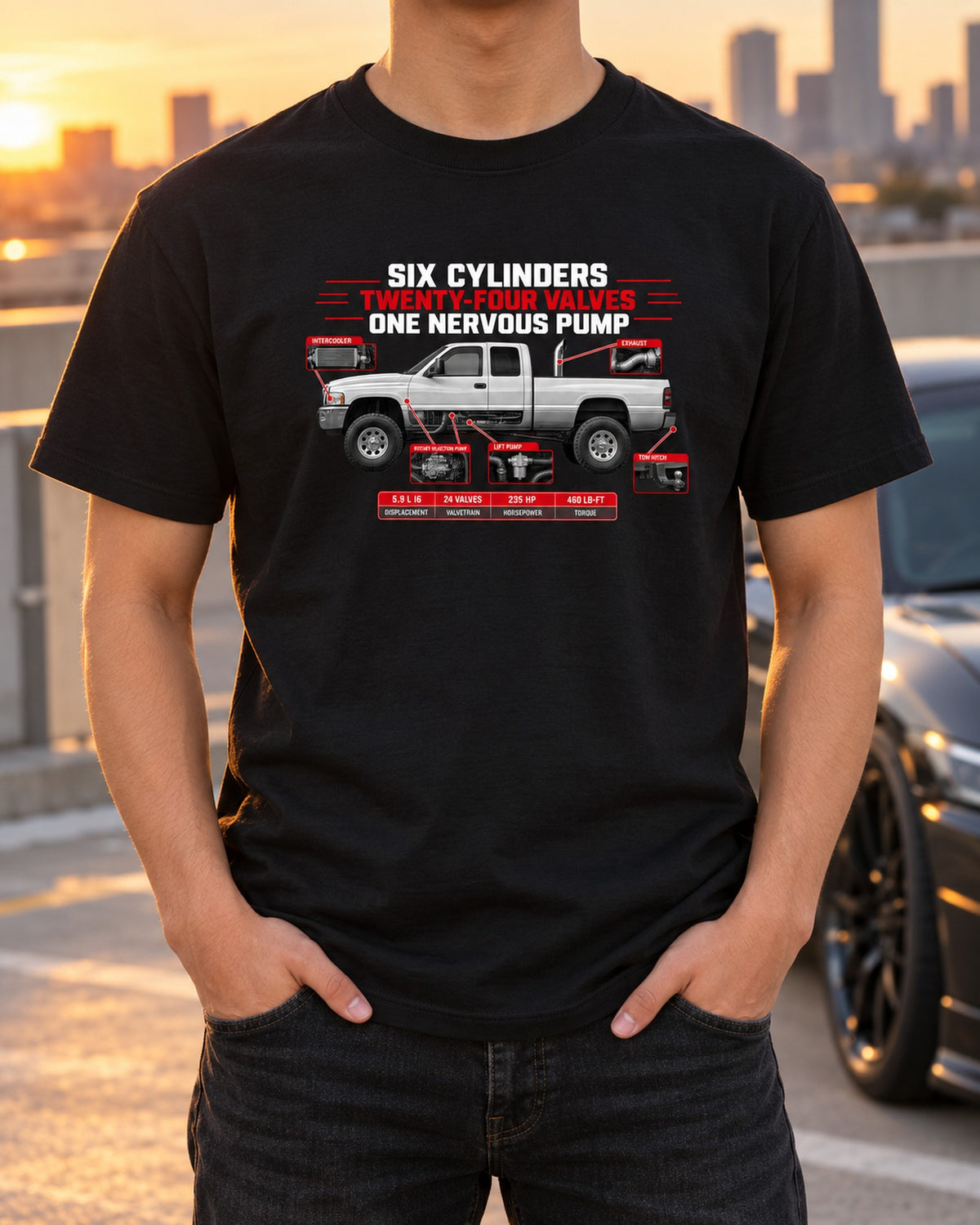 Ram 2500 5.9 24V Spec Poster Tee, One Nervous Pump T-Shirt Black worn hero