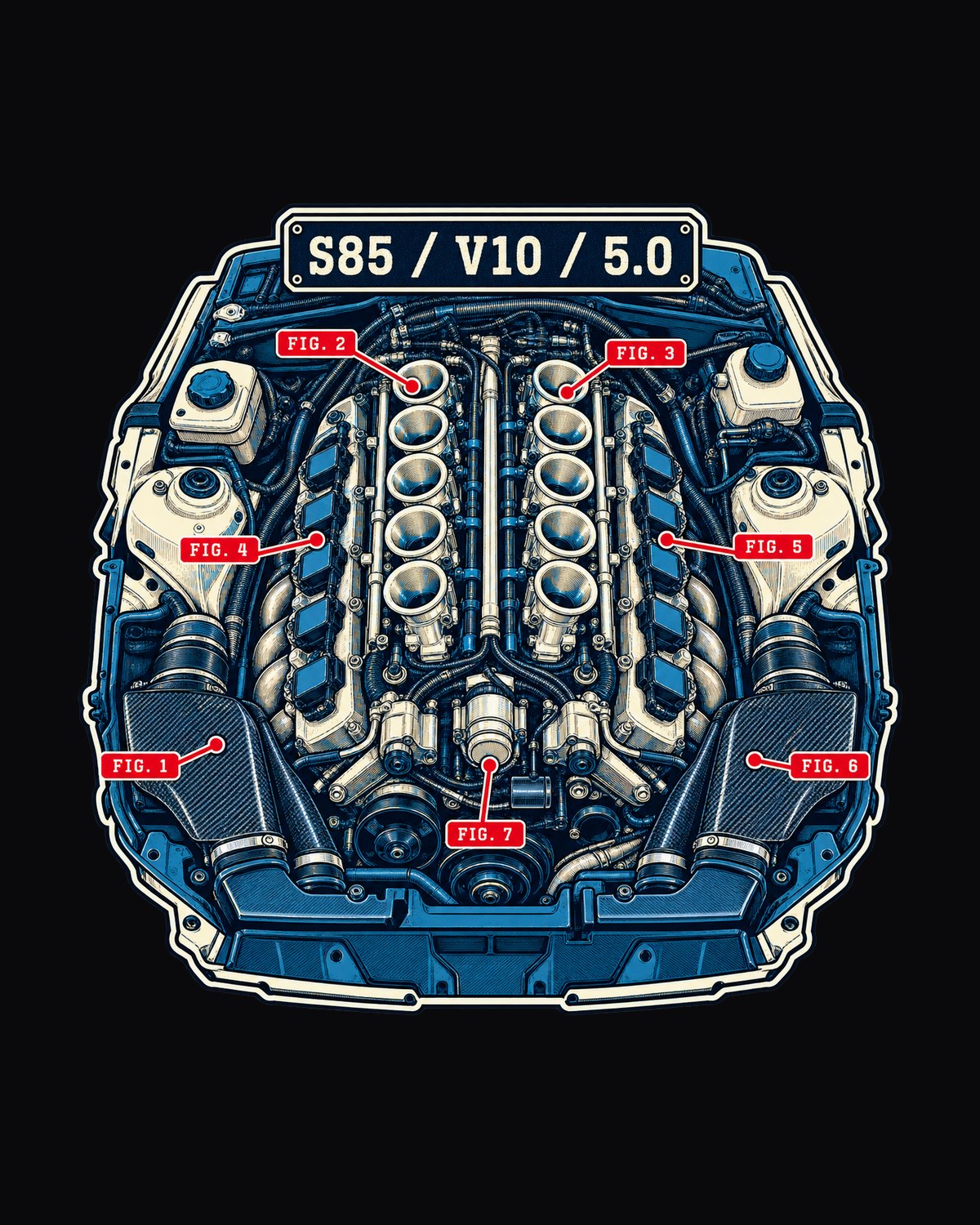 BMW M5 E60 S85 V10 Patent-Style Blueprint Shirt design only