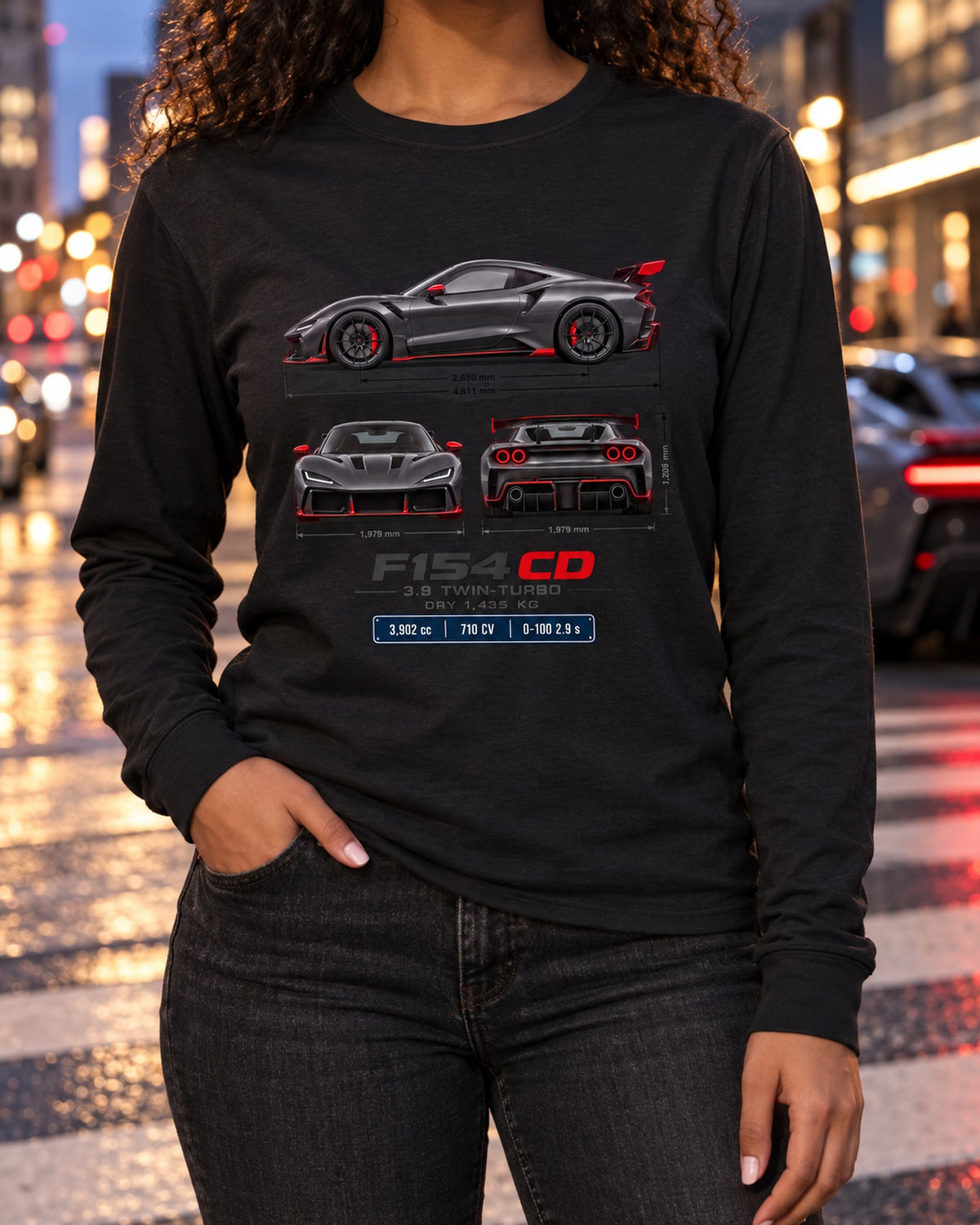 Ferrari F8 Tributo F154 CD Three-View Spec Shirt Long Sleeve Black worn hero