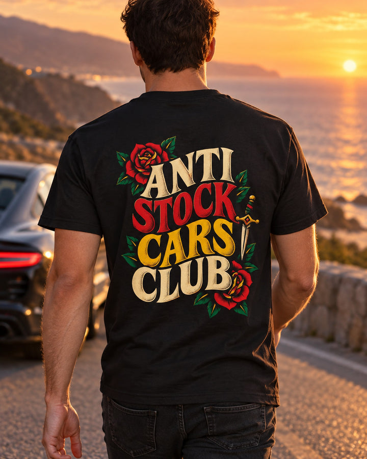 Anti Stock Cars Club Tattoo Flash Shirt, Hoodie & More T-Shirt Black worn hero