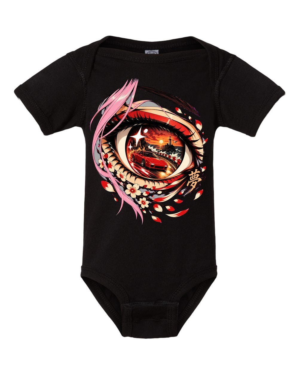 Toyota MR2 SW20 Anime Girl Baby Onesie Black front