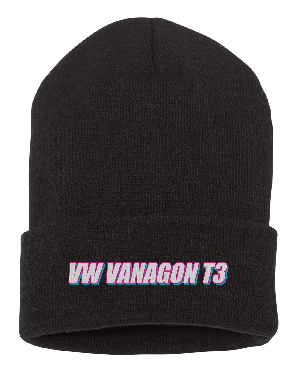 Vw Vanagon T3 black beanie front view with car name