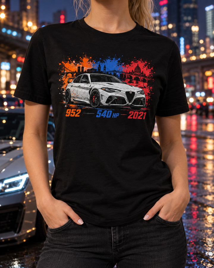 Alfa Romeo Giulia GTAm 952 Stencil Spray Street Art Shirt T-Shirt Black worn hero