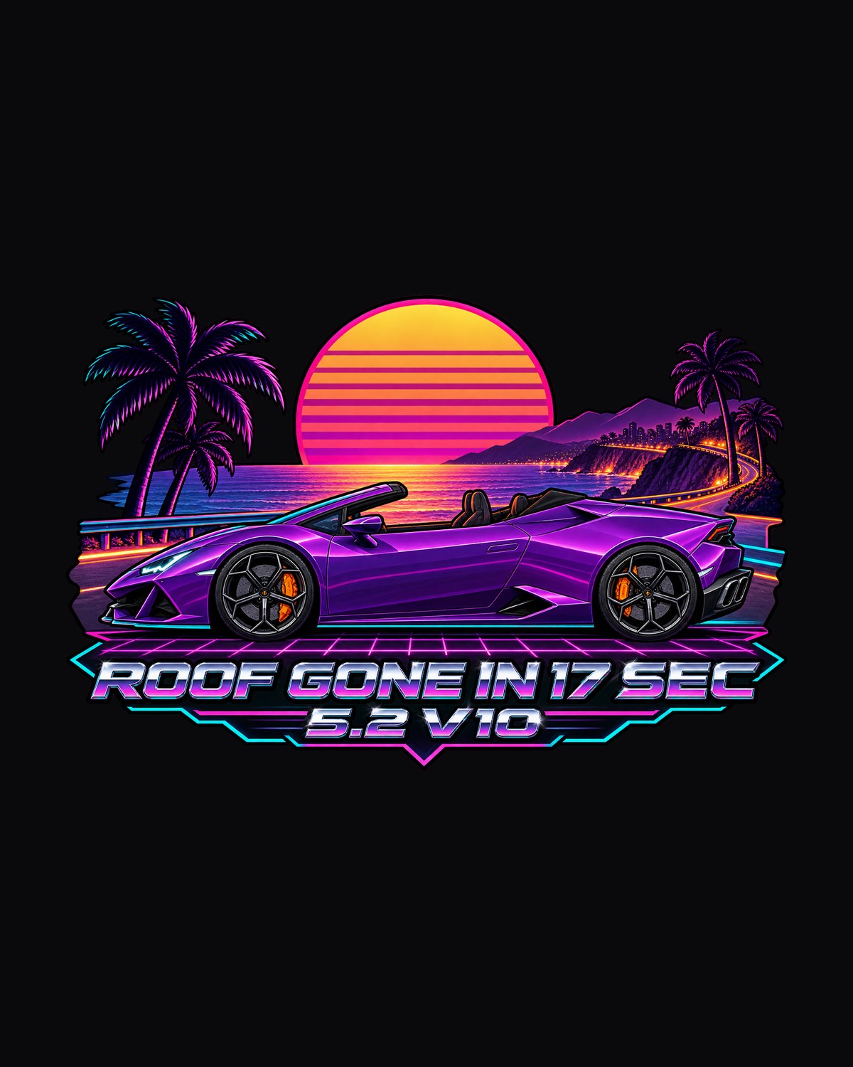 Lamborghini Huracan Spyder LP610-4 Synthwave Sunset Grid Tee design only