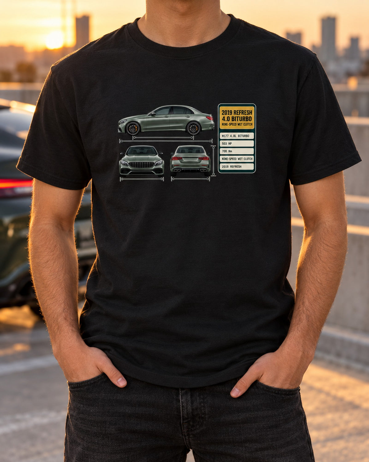 Mercedes-AMG C63 S W205 Facelift Spec Poster Shirt, Car Guy Gift T-Shirt Black worn hero
