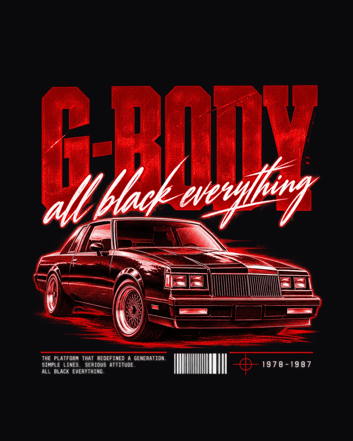 Buick Regal G-Body Coupe Street Poster Shirt, All Black design only