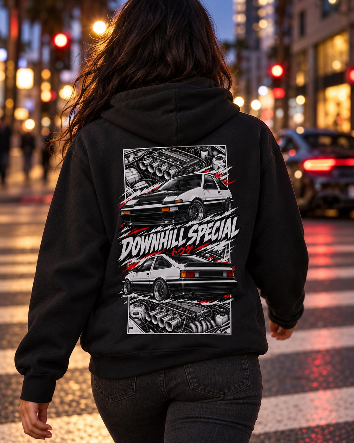 Toyota Ae86 Torn Poster Full-Back Graphic Tee Pull Over Hoodie Black worn hero