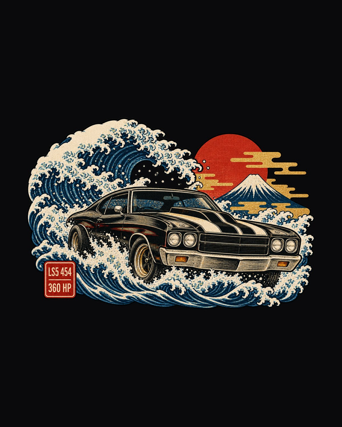 1970 Chevelle SS Great Wave Woodblock Shirt, LS5 454 Car Tee design only