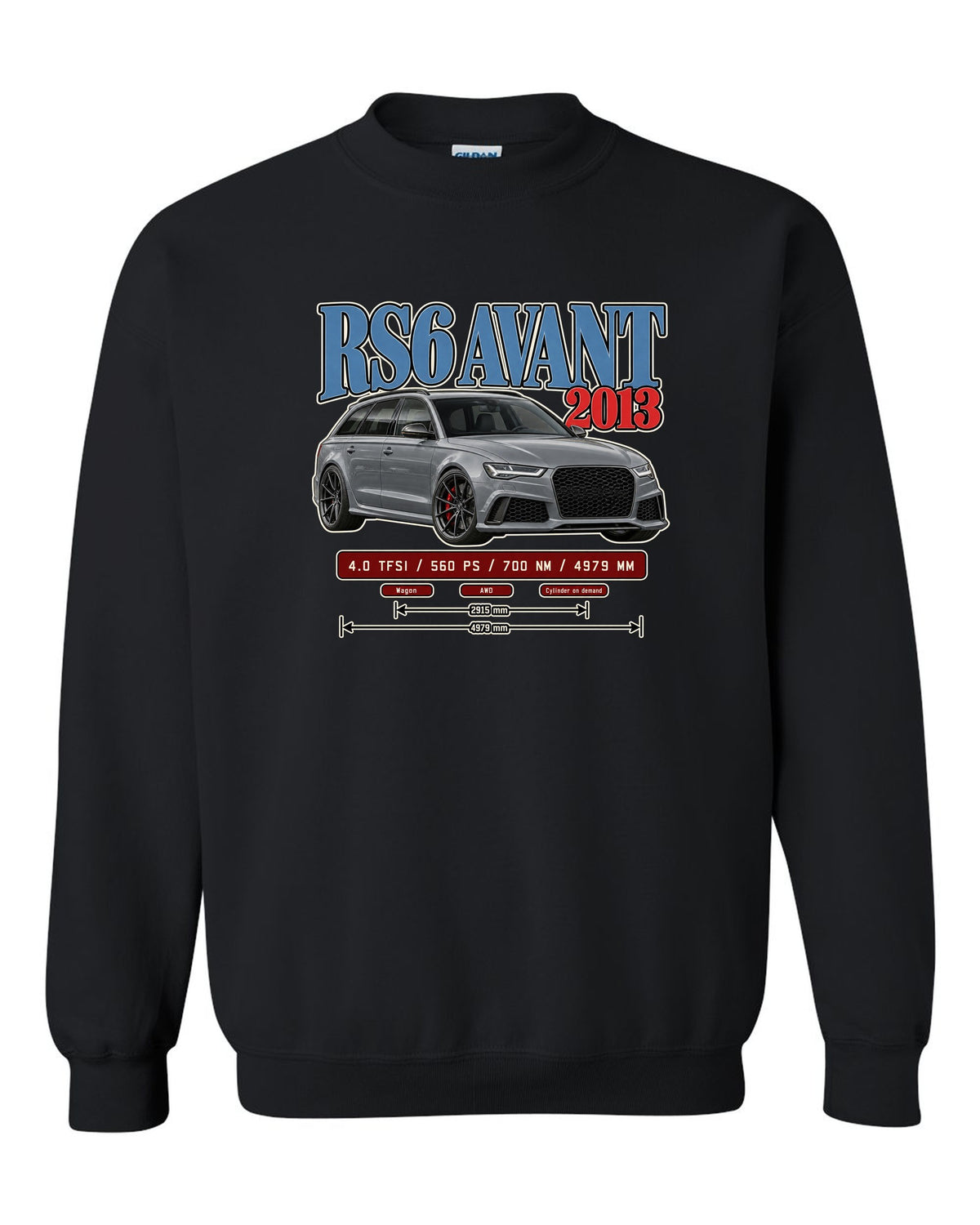 Audi RS6 Avant C7 2013 archive panel print black crewneck front view with the design
