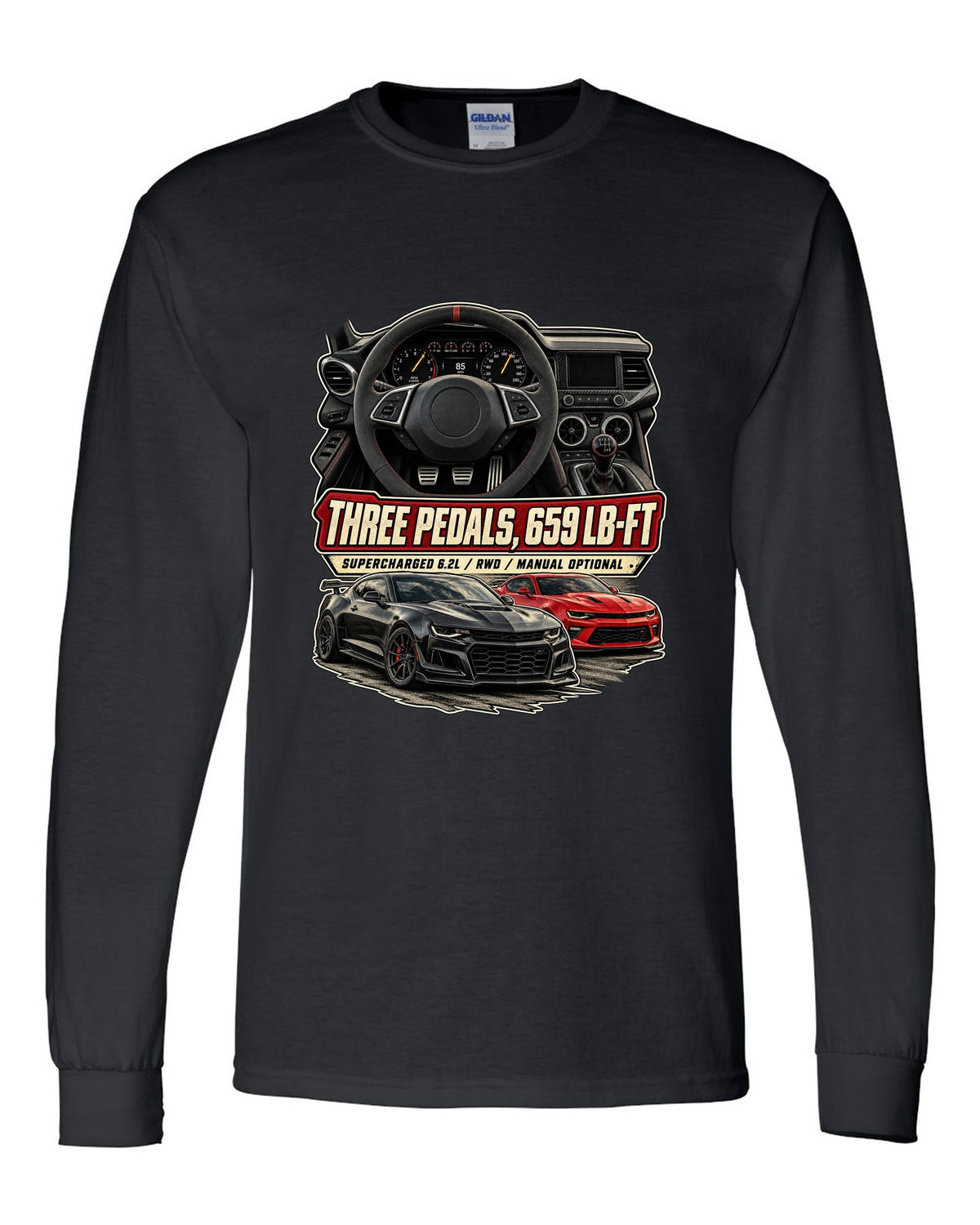 Gauge cockpit print of a 2022-25 Cadillac CT5-V Blackwing interior black long sleeve front view with the design