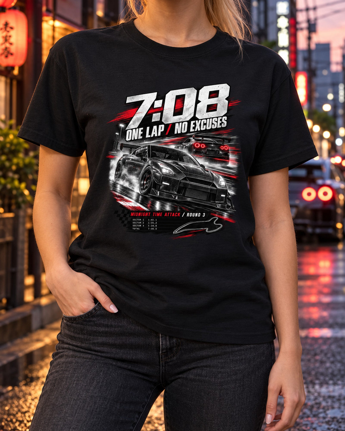 Nissan GT-R R35 Nismo-Style Midnight Time Attack Poster Shirt T-Shirt Black worn hero