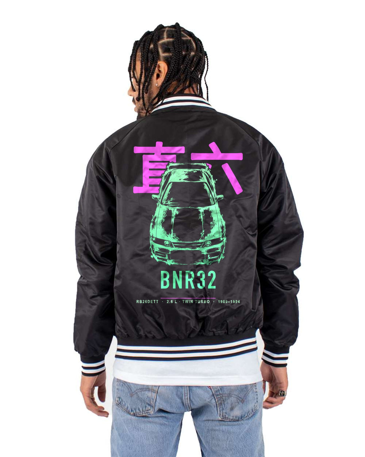 BNR32 RB26DETT Full-Back Graphic Tee Bomber Jacket Black back
