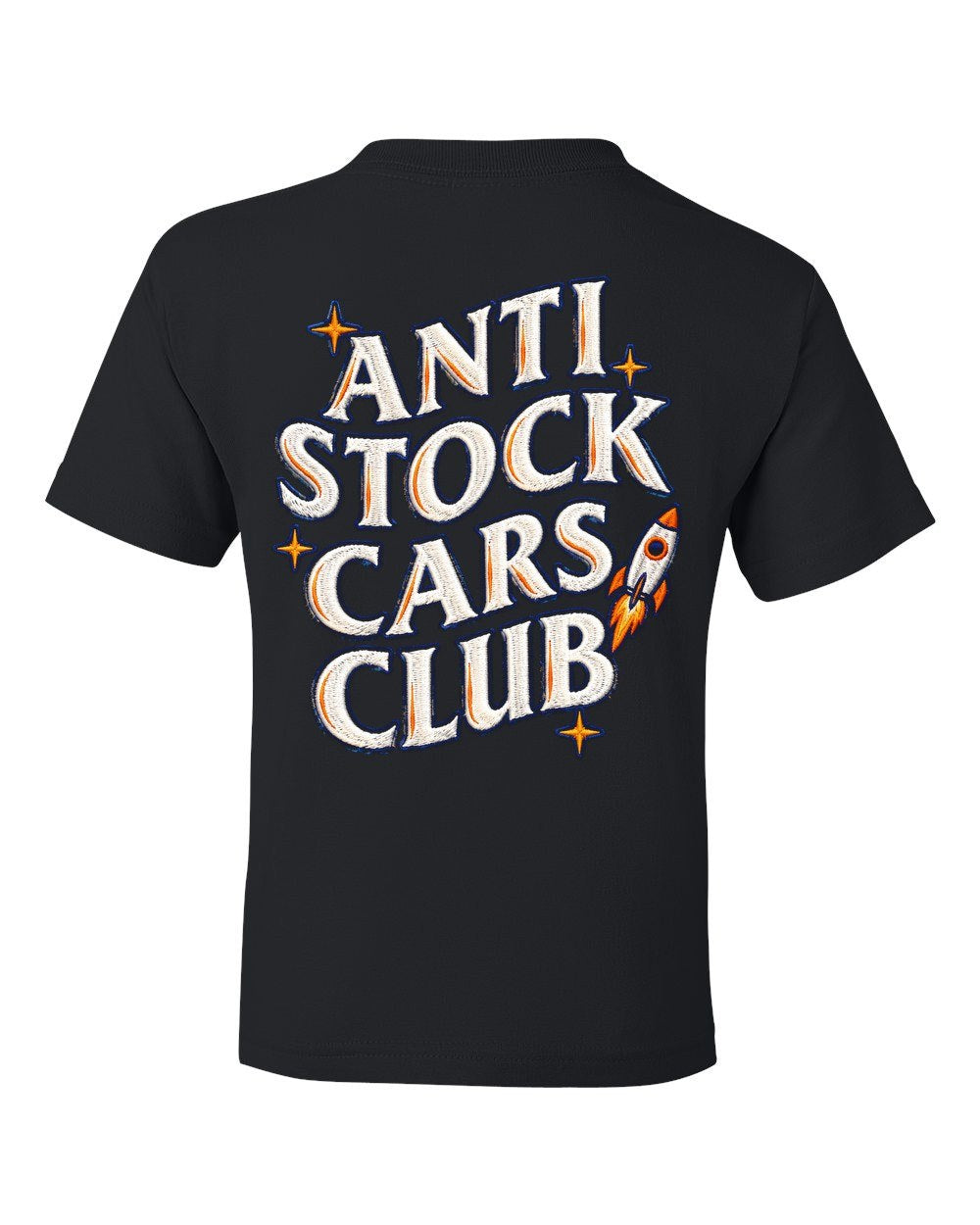 Anti Stock Cars Club Space Mission Patch Kids Tee Black back