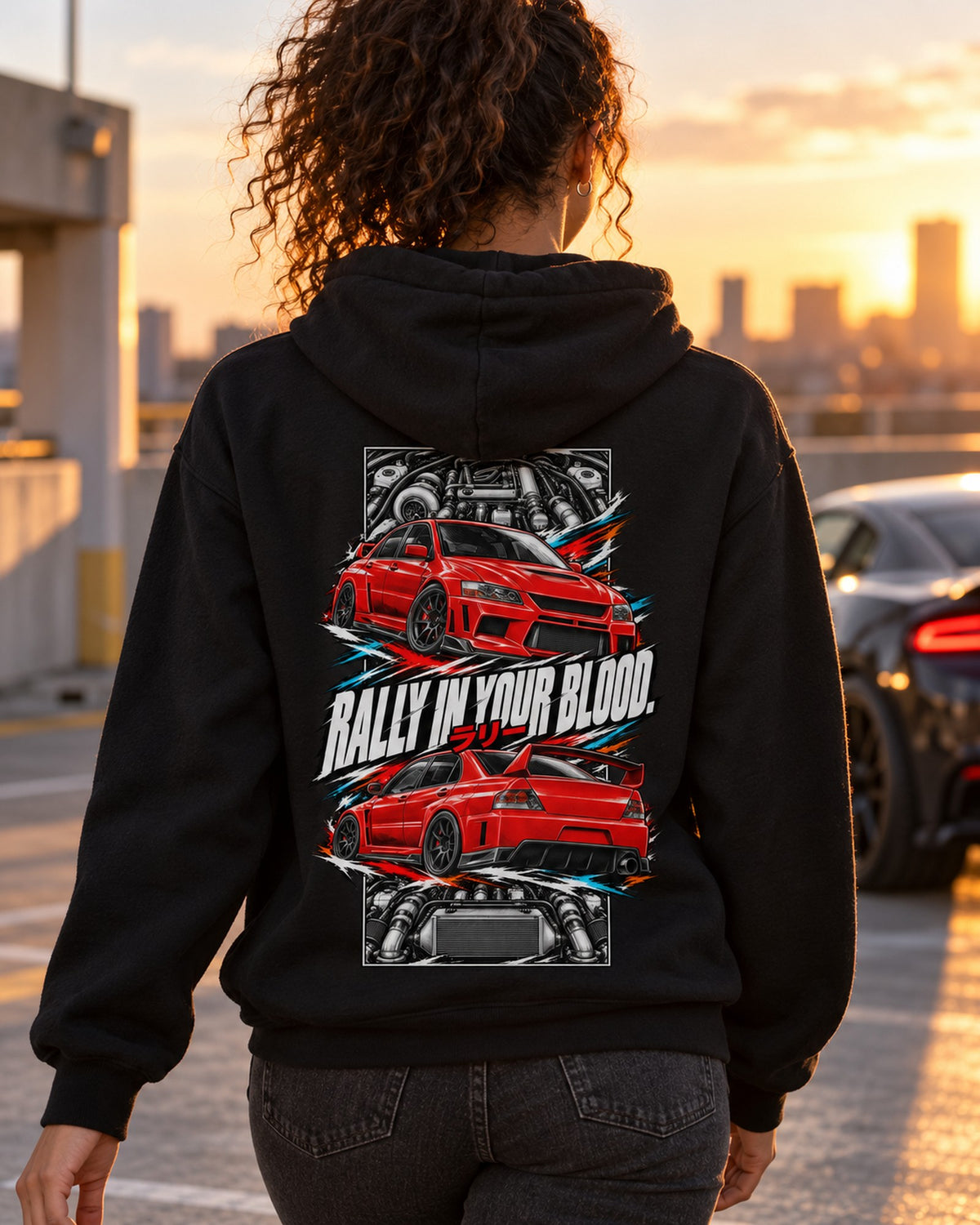 Mitsubishi Evo Ix Torn Poster Full-Back Graphic Tee Pull Over Hoodie Black worn hero