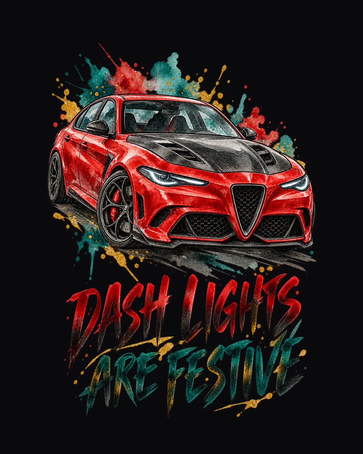 Alfa Romeo Giulia Quadrifoglio 952 Dash Lights Watercolour Tee design only