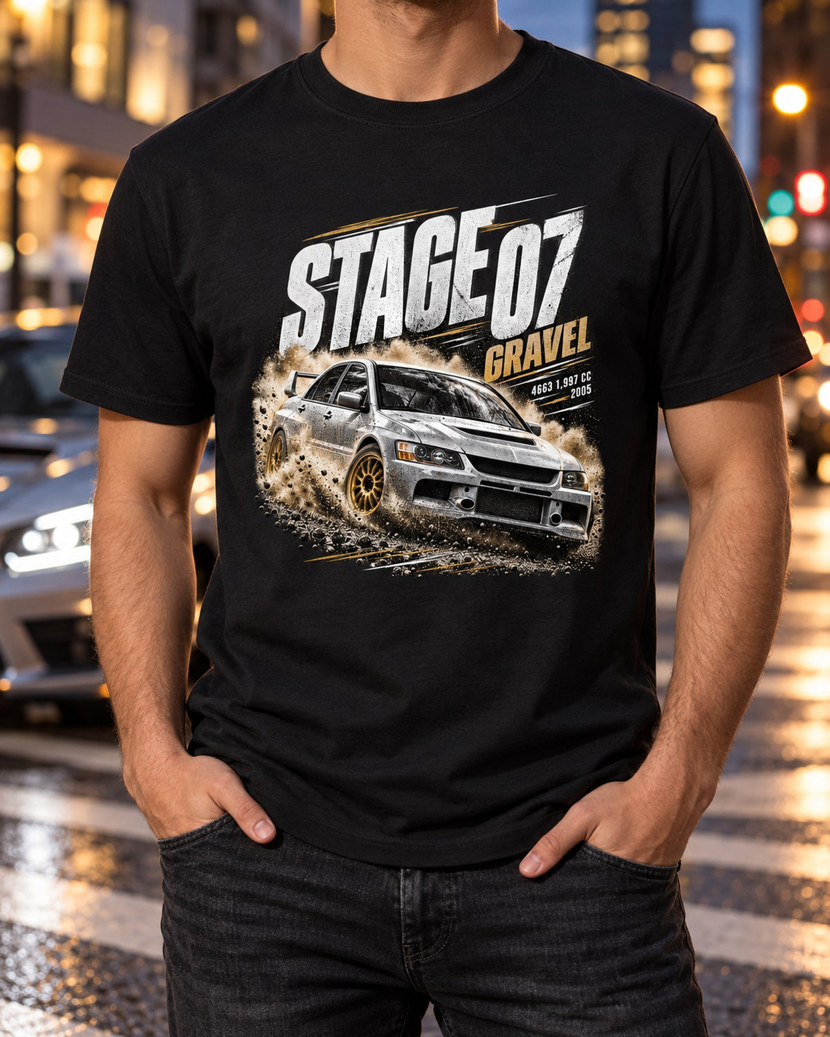 Mitsubishi Lancer Evolution IX CT9A Stage 07 Gravel Poster Tee T-Shirt Black worn hero