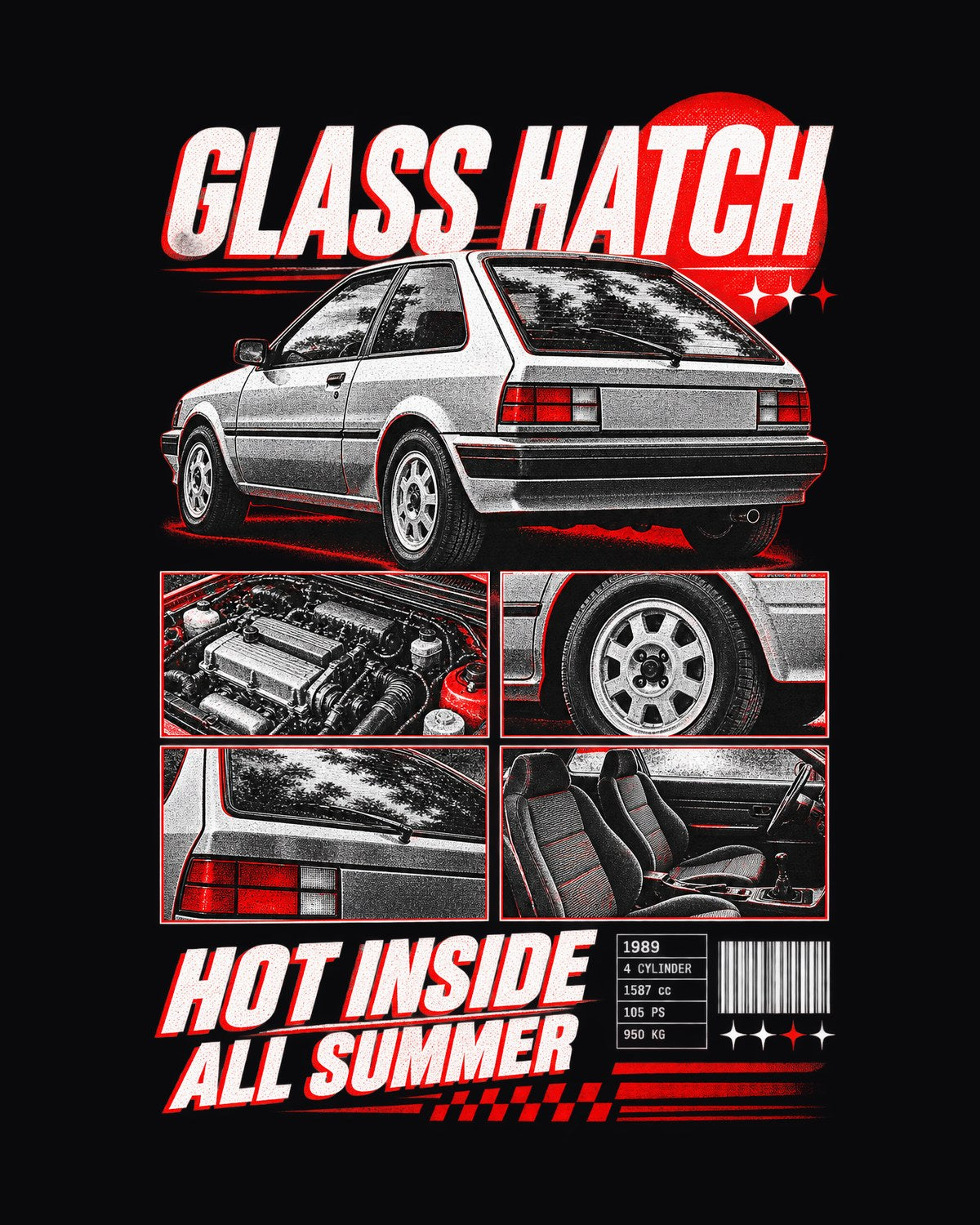 Glass Hatch Honda CRX EF8 Si Dossier Panel Car Shirt design only