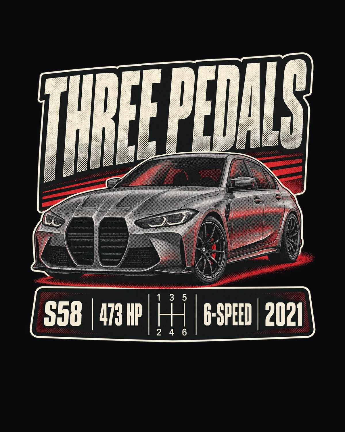 BMW M3 G80 Six-Speed Manual Halftone Shirt, Three Pedals Tee design only