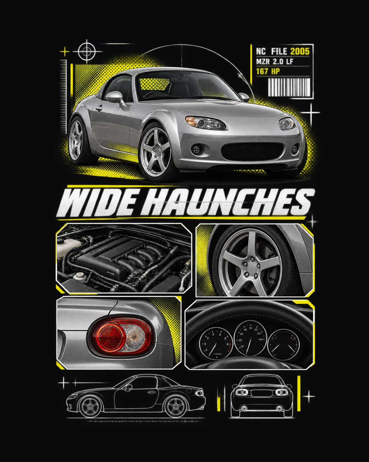 Mazda MX-5 NC PRHT Dossier Panels Shirt, 2005 to 2015 design only