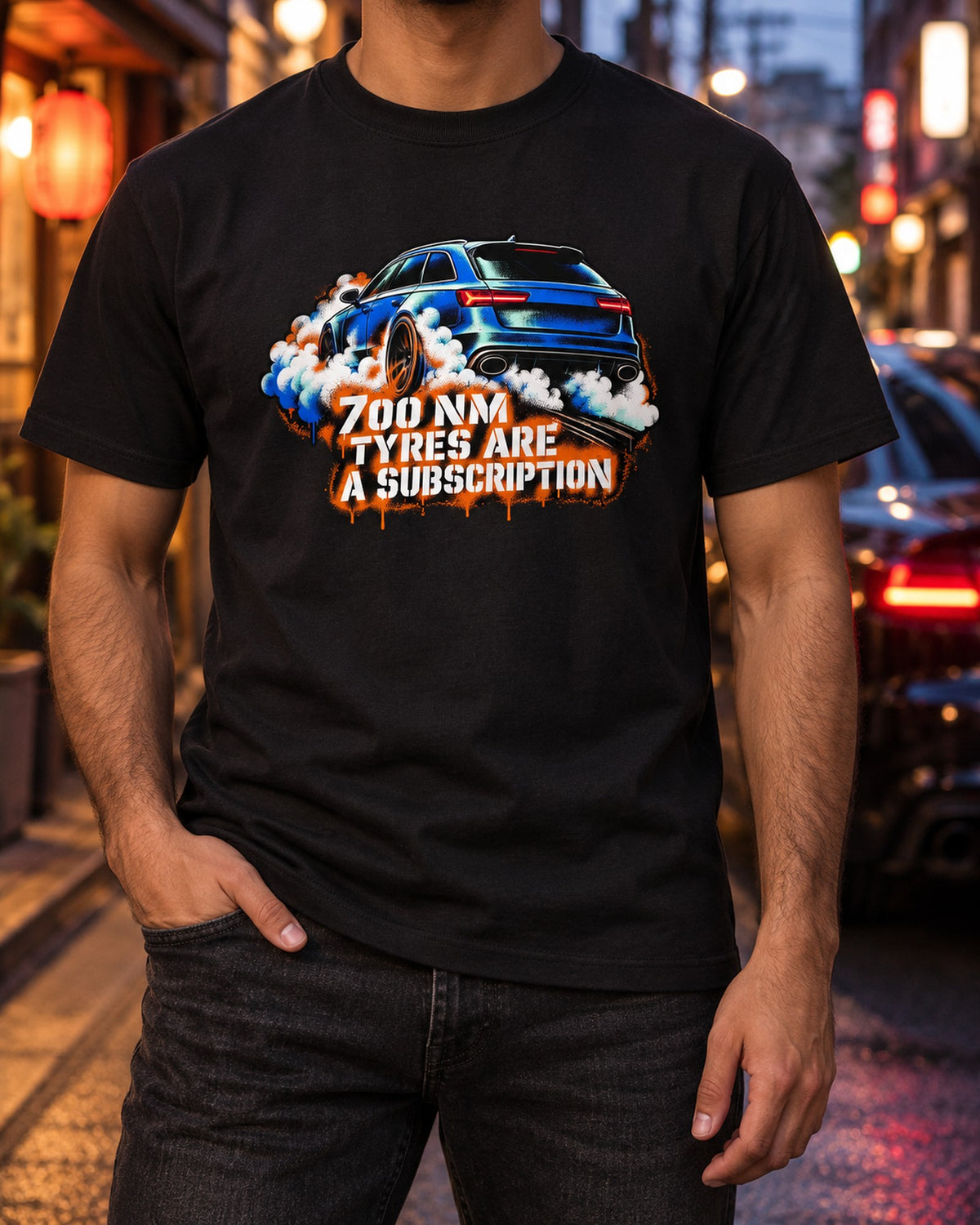 Audi RS6 Avant C7 4G Stencil Street Art Shirt, 700 Nm Tyres T-Shirt Black worn hero