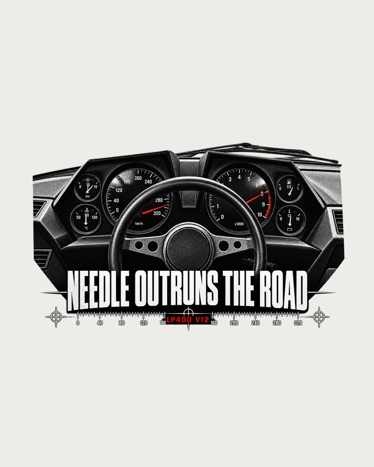 Countach LP400 Cockpit Gauge Shirt, Needle Outruns The Road design only
